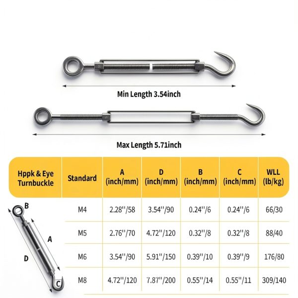 RiaYer 5-Pack Turnbuckle Heavy Duty 304 Stainless Steel Hook Eye-4