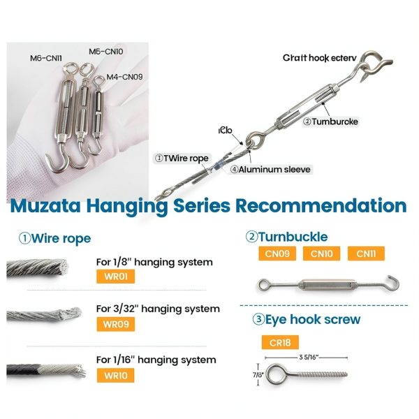 Muzata Stainless Steel Turnbuckle Hook Eye Tensioner 5 Pack Black-6